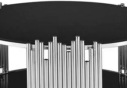 Table basse ronde verre et métal chromé noir | Zalys