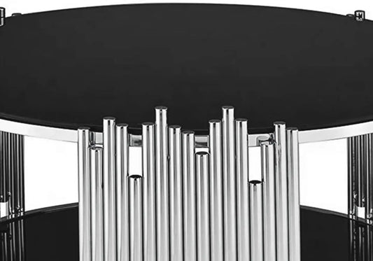 Table basse ronde verre et métal chromé noir | Zalys