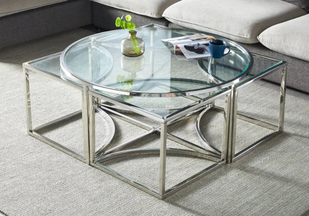 Table basse ronde design gigogne verre trempé | Zylo