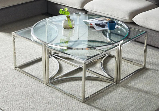 Table basse ronde design gigogne verre trempé | Zylo