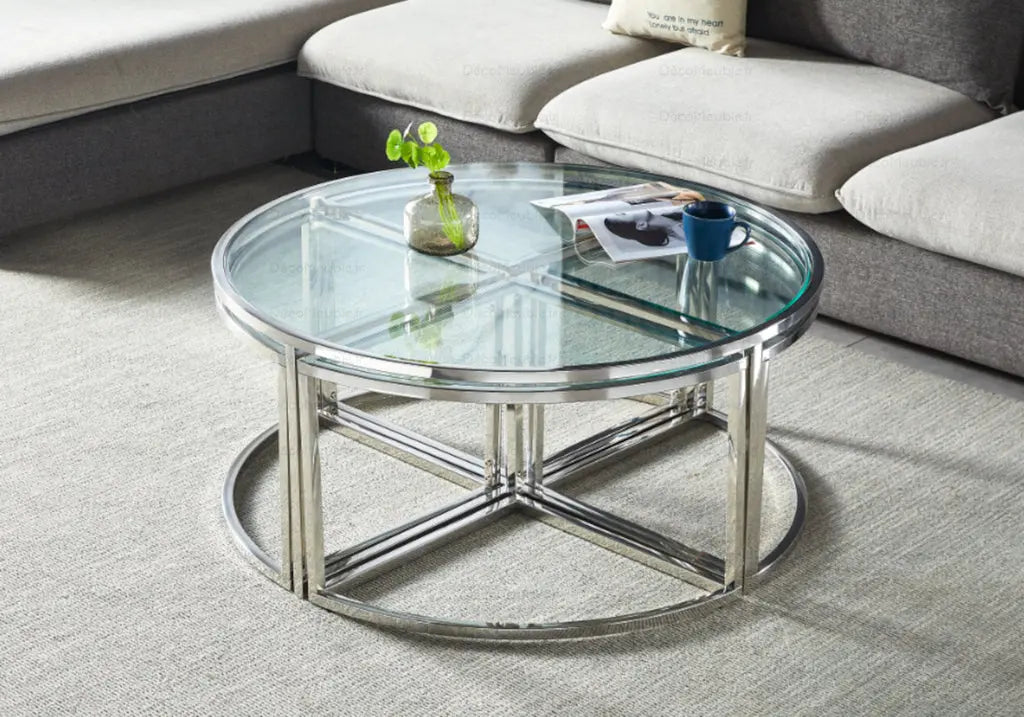 Table basse ronde design gigogne verre trempé | Zylo