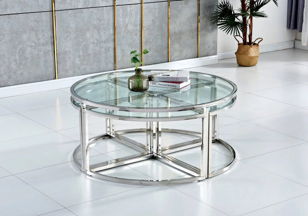 Table basse ronde design gigogne verre trempé | Zylo