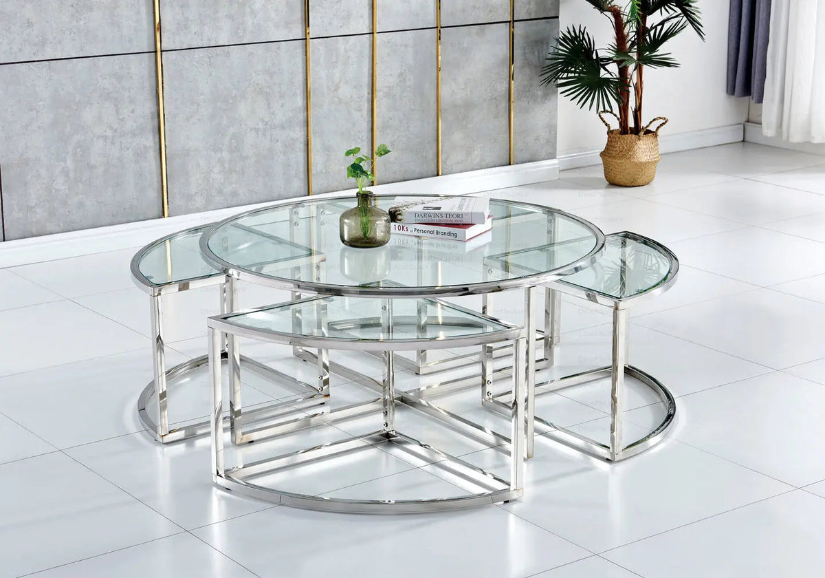 Table basse ronde design gigogne verre trempé | Zylo