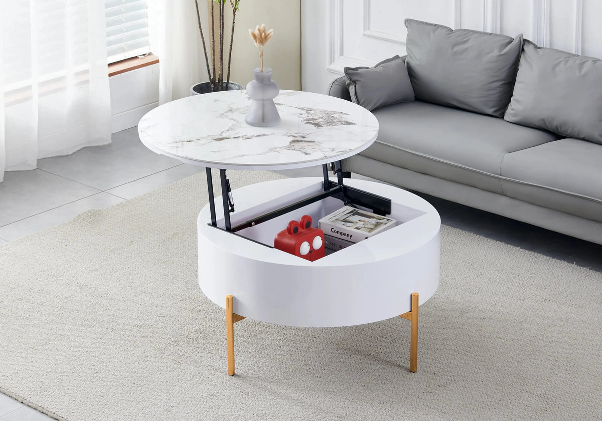 Table basse ronde relevable céramique marbre beige | Kyro
