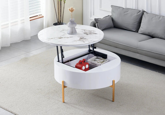 Table basse ronde relevable céramique marbre beige | Kyro