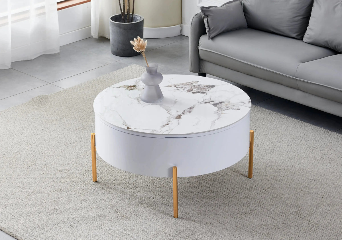 Table basse ronde relevable céramique marbre beige | Kyro