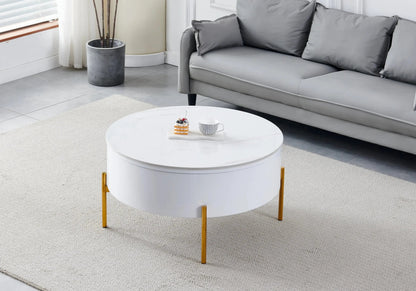 Table basse ronde dorée céramique effet marbre blanc | Kyro