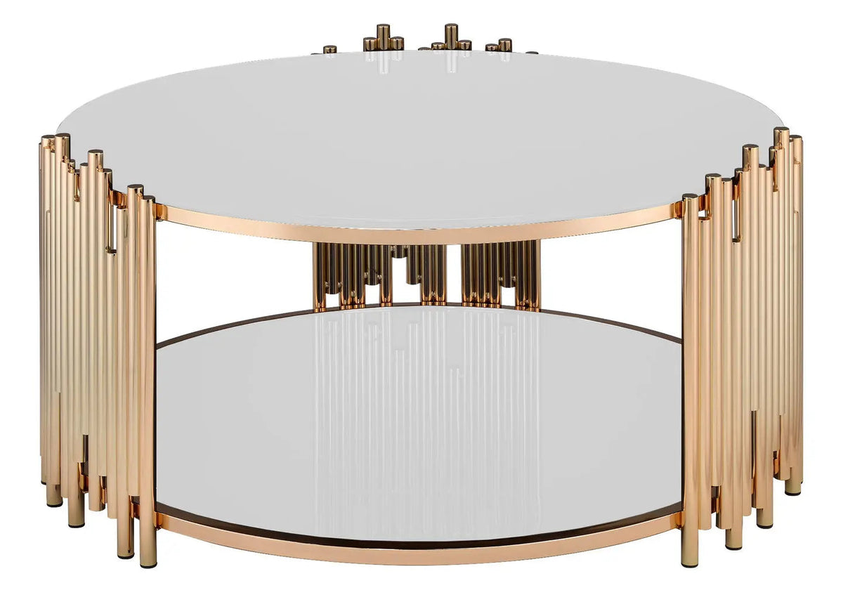 Table basse ronde dorée et blanche verre trempé | Zalys