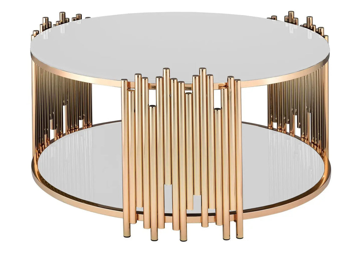 Table basse ronde dorée et blanche verre trempé | Zalys