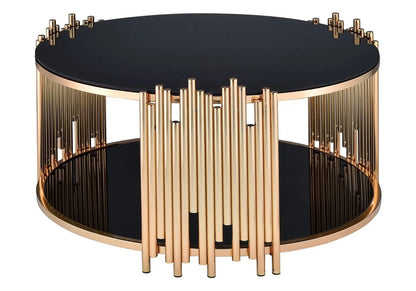 Table basse ronde dorée et noire verre trempé | Zalys
