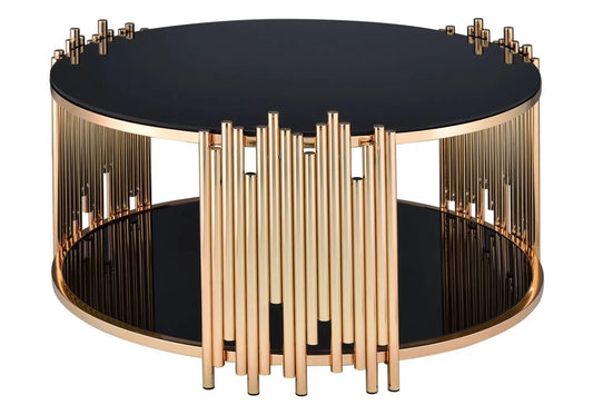 Table basse ronde dorée et noire verre trempé | Zalys