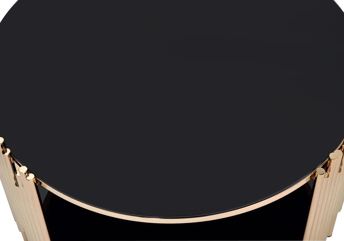 Table basse ronde dorée et noire verre trempé | Zalys