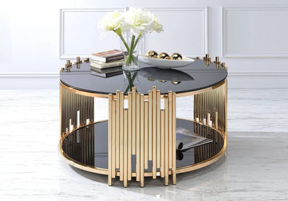 Table basse ronde dorée et noire verre trempé | Zalys