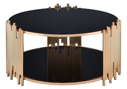 Table basse ronde dorée et noire verre trempé | Zalys