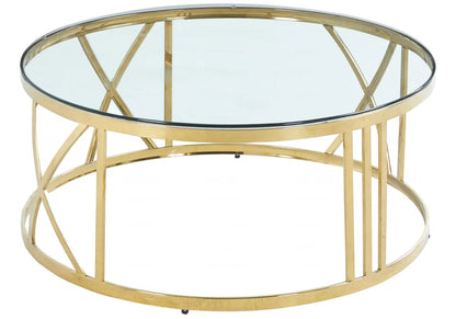 Table basse ronde dorée verre pour le salon | Zorix