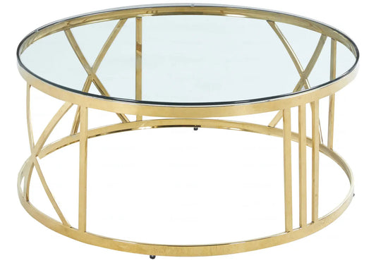 Table basse ronde dorée verre pour le salon | Zorix
