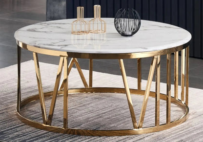 Table basse ronde marbre blanc et métal doré | Zorix