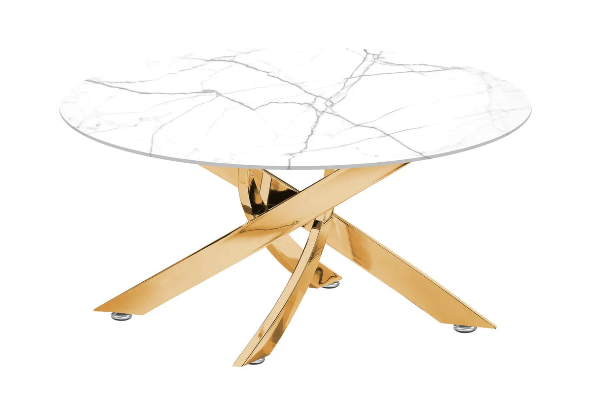Table basse ronde marbre blanc et acier doré | Koda