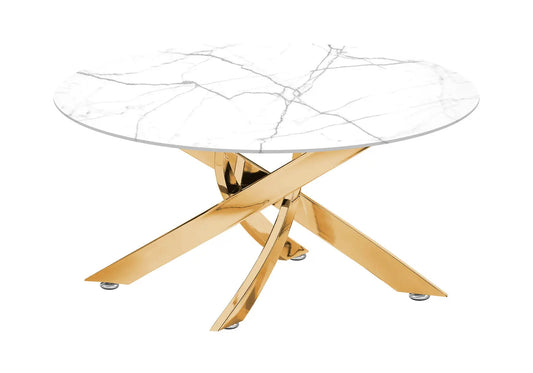 Table basse ronde marbre blanc et acier doré | Koda