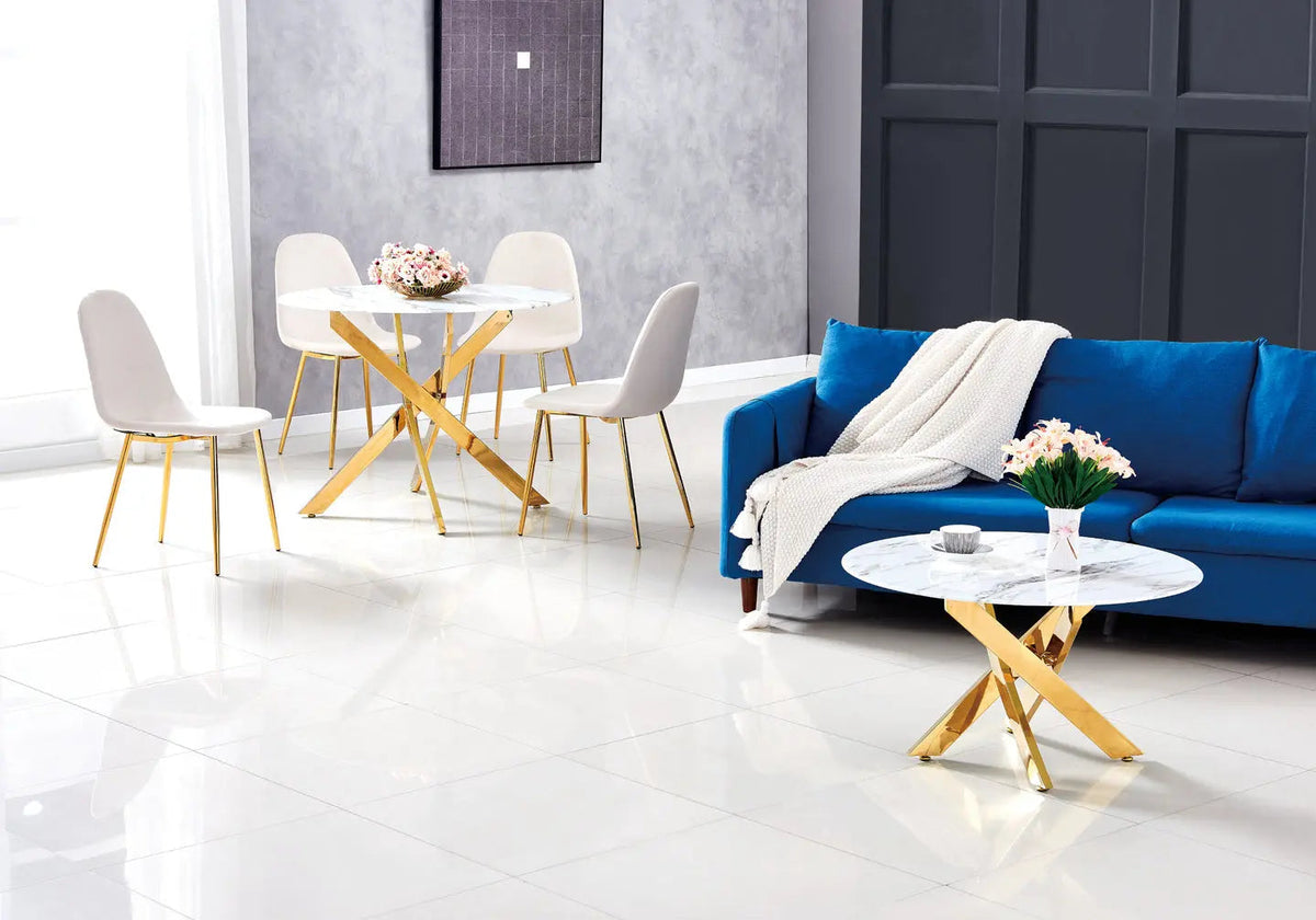 Table basse ronde marbre blanc et acier doré | Koda