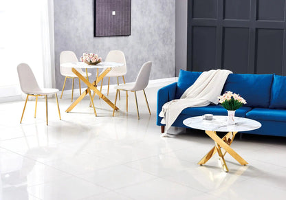 Table basse ronde marbre blanc et acier doré | Koda