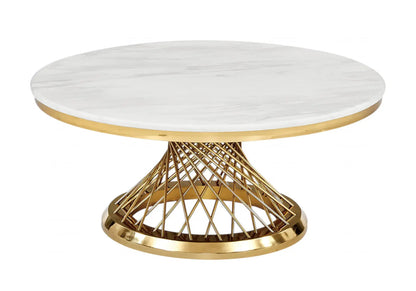 Table basse ronde marbre blanc et structure dorée | Cael