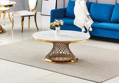 Table basse ronde marbre blanc et structure dorée | Cael