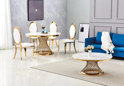 Table basse ronde marbre blanc et structure dorée | Cael