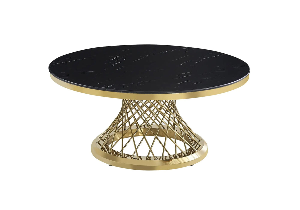 Table basse ronde dorée et marbre noir moderne | Cael