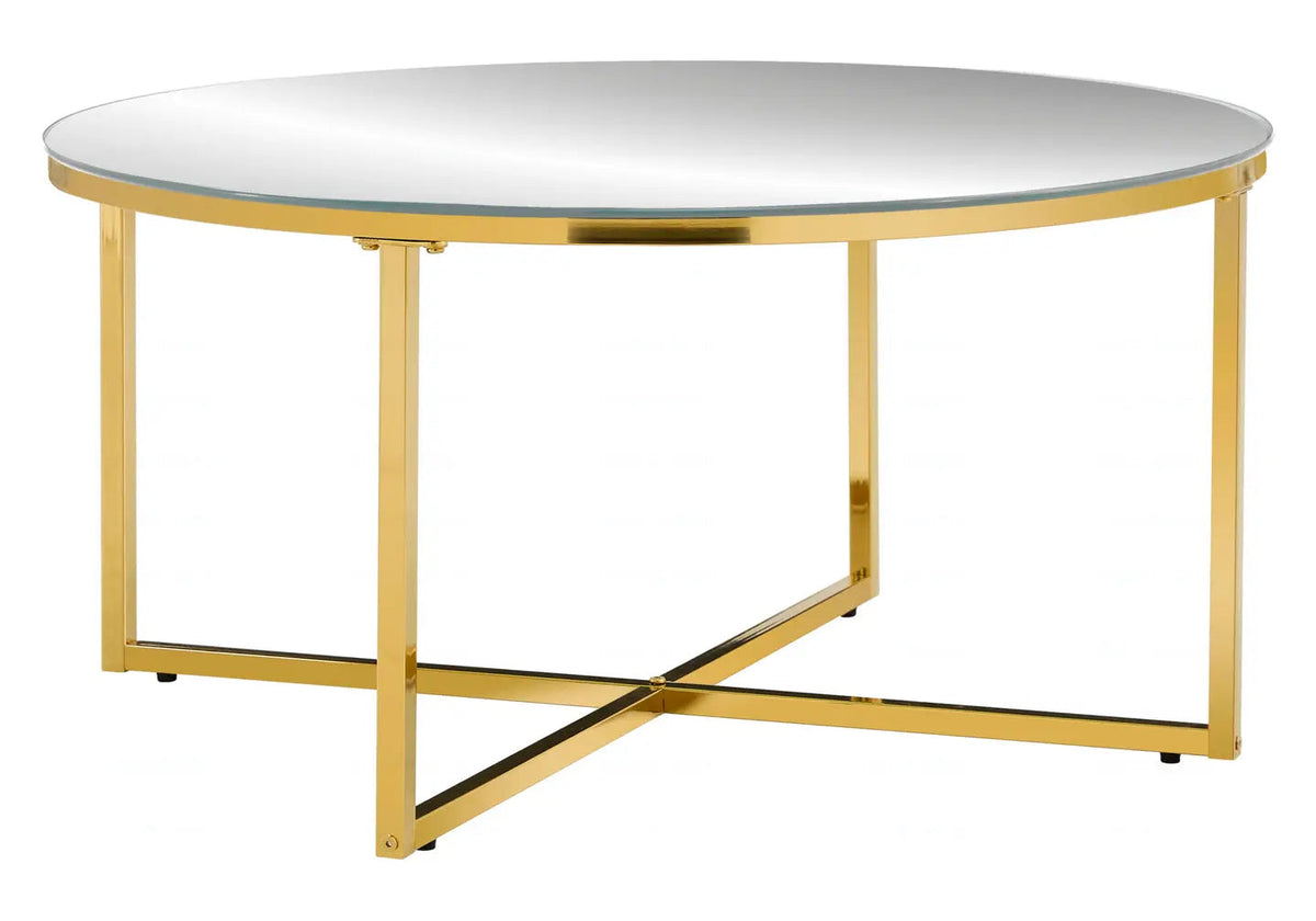 Table basse ronde dorée et miroir pour salon moderne | Zyra