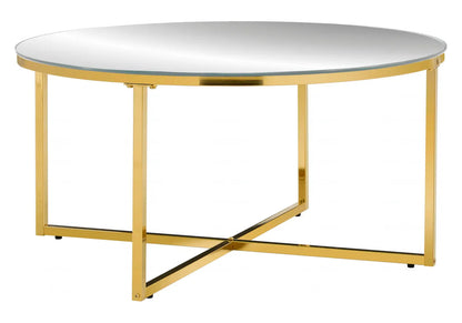 Table basse ronde dorée et miroir pour salon moderne | Zyra
