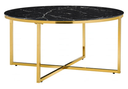Table basse ronde dorée et miroir pour salon moderne | Zyra