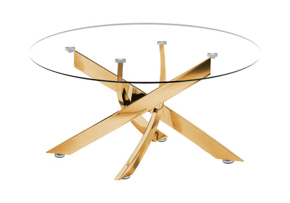 Table basse ronde dorée verre trempé et acier | Koda