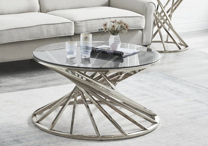 Table basse ronde de salon verre trempé argenté | Kroma
