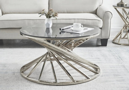 Table basse ronde de salon verre trempé argenté | Kroma