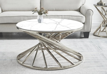 Table basse ronde de salon verre trempé argenté | Kroma