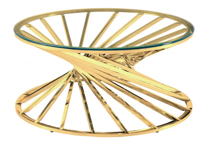 Table basse ronde moderne verre trempé doré | Kroma