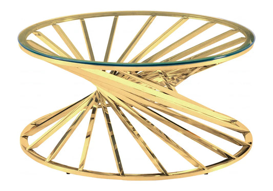 Table basse ronde moderne verre trempé doré | Kroma