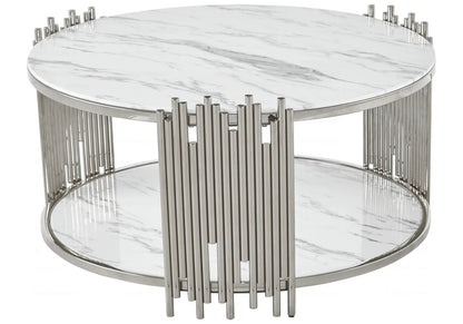 Table basse ronde marbre blanc et métal chromé | Zalys