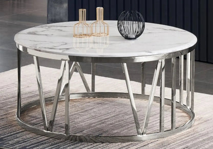 Table basse ronde marbre blanc et verre trempé | Zorix