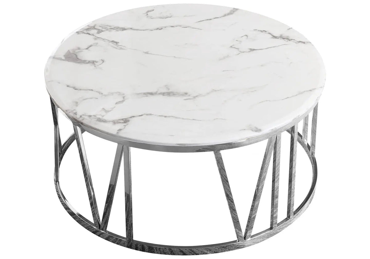 Table basse ronde marbre blanc et verre trempé | Zorix