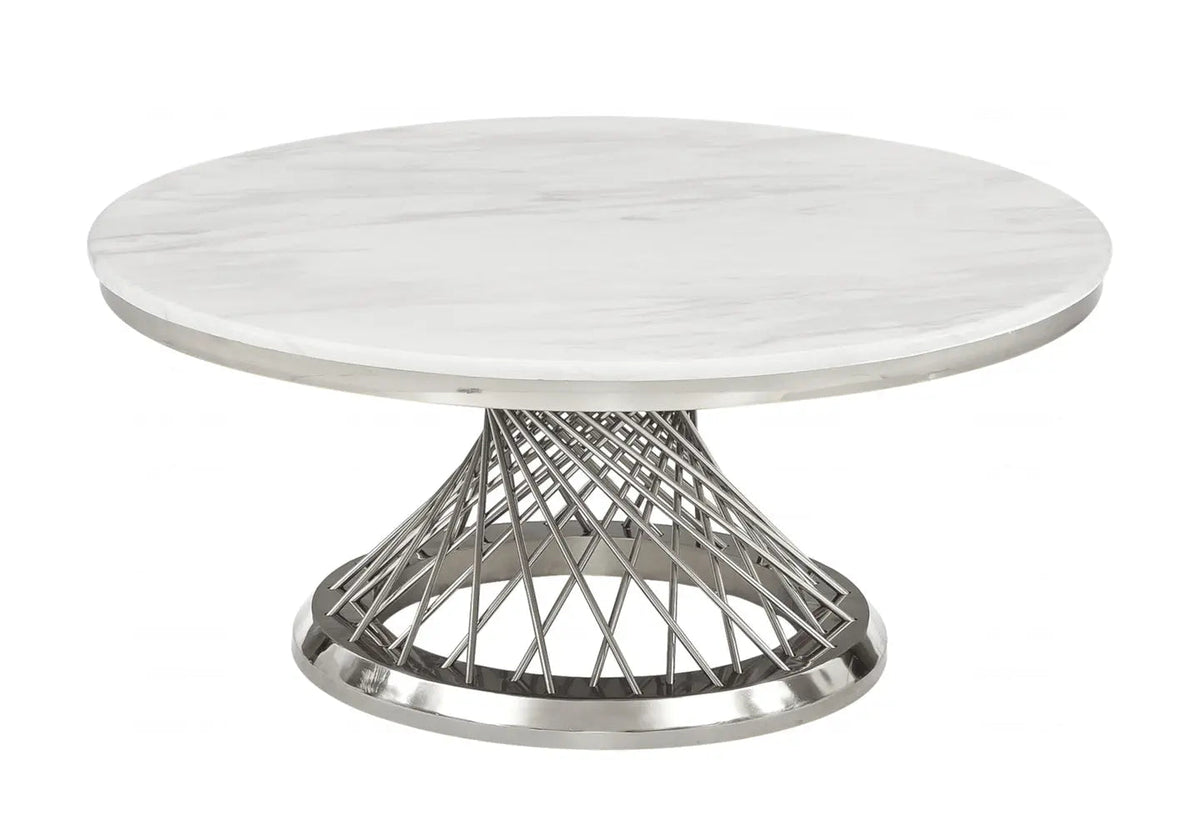 Table basse ronde finition marbre blanc et métal | Cael