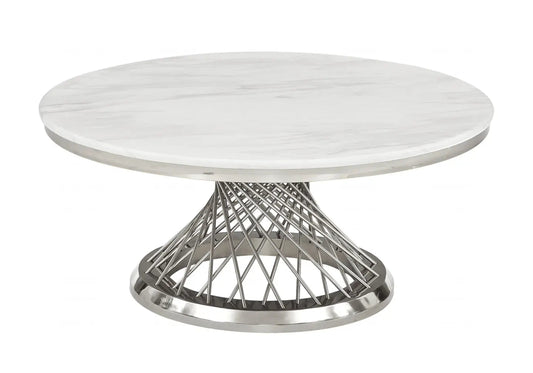 Table basse ronde finition marbre blanc et métal | Cael