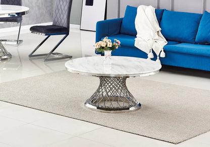 Table basse ronde finition marbre blanc et métal | Cael