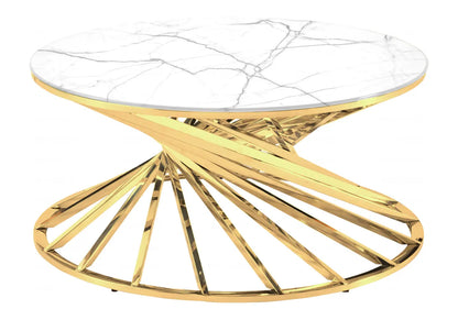 Table basse ronde effet marbre blanc et doré | Kroma