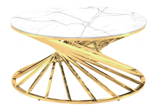 Table basse ronde effet marbre blanc et doré | Kroma