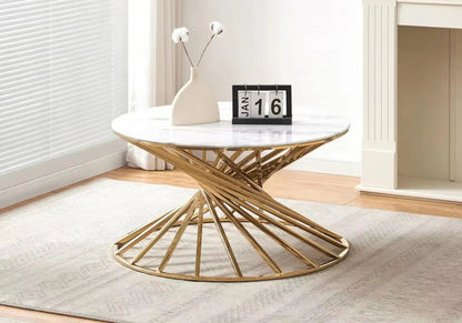 Table basse ronde effet marbre blanc et doré | Kroma