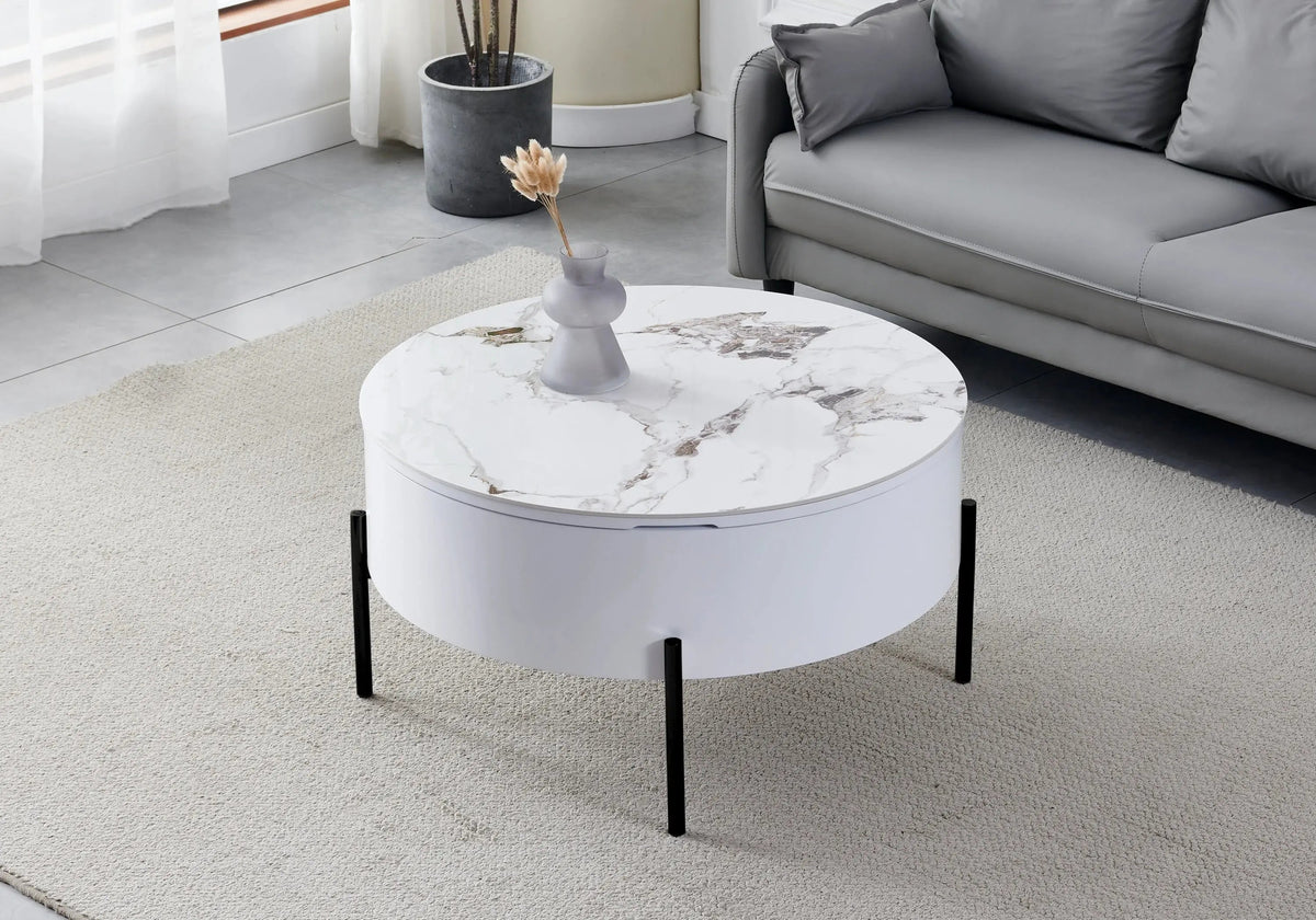 Table basse ronde noire en céramique marbre beige | Kyro