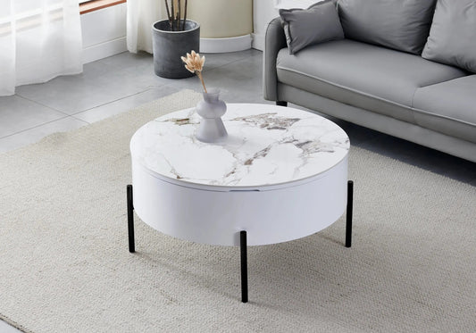 Table basse ronde noire en céramique marbre beige | Kyro
