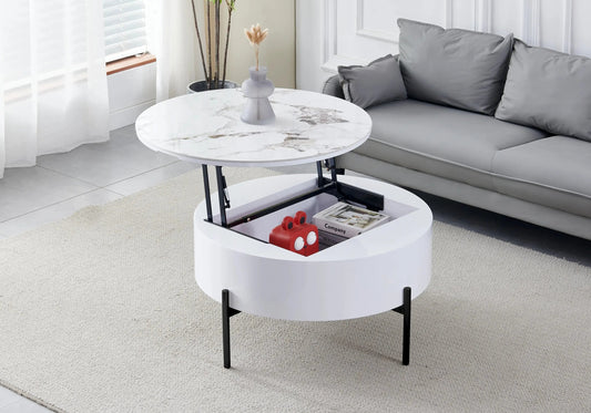 Table basse ronde noire en céramique marbre beige | Kyro